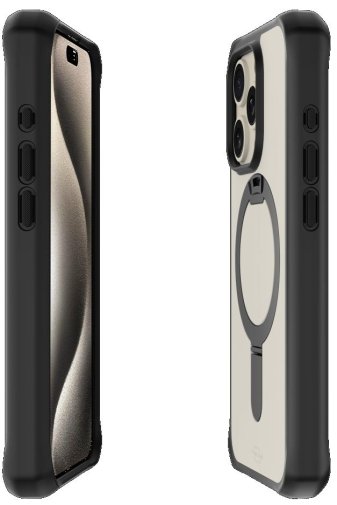 Чохол iTSkins for iPhone 15 Pro Max HYBRID R Stand with MagSafe Black and transparent (AP5U-HMSTD-BKTR)