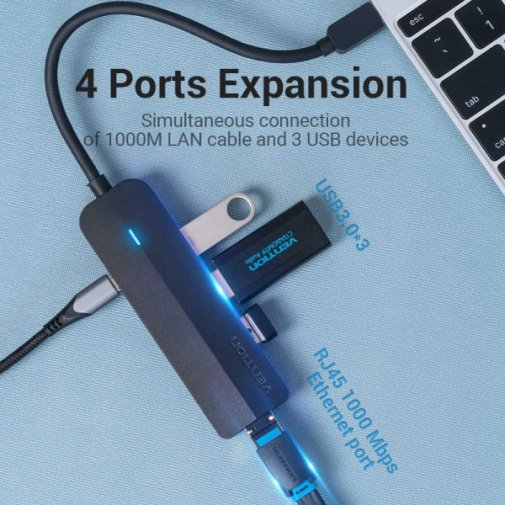 USB-хаб Vention 3-Port USB 3.0 Hub with Gigabit Ethernet Adapter (TGPBB)