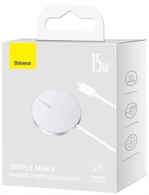 Фото: Бездротовий зарядний пристрій Baseus Simple Mini3 Magnetic Wireless Charger 15W Silver (CCJJ040012) № 10 | KTC