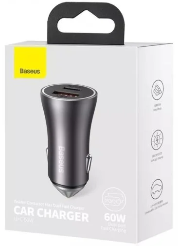 Фото: Автомобільний зарядний пристрій Baseus Golden Contactor Max 60W Dark gray (CGJM000113) № 11 | KTC