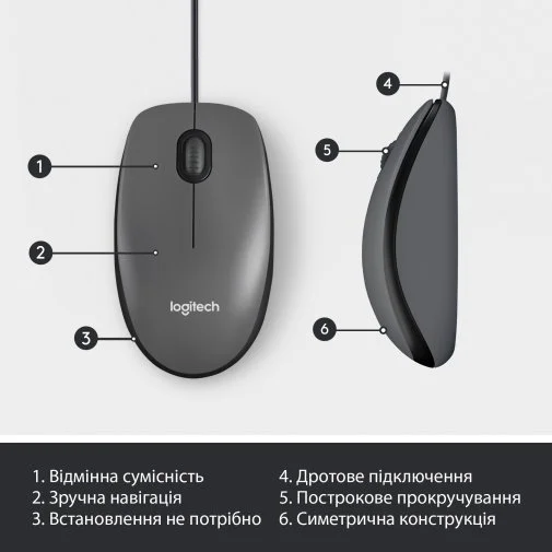 Фото: Миша Logitech M100 USB Black (910-006652) № 11 | KTC