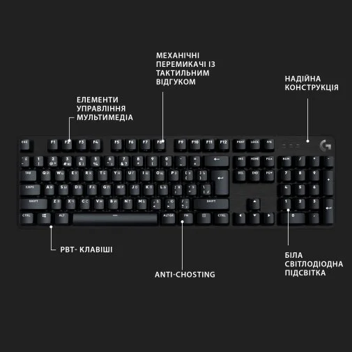 Фото: Клавіатура Logitech G G413 SE Mechanical Tactile Switch Us/Ukr USB Black (920-010437) № 16 | KTC