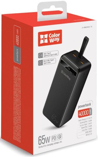 Батарея універсальна ColorWay Power Bank 40000mAh Powerful 65W Black (CW-PB400LPA4BK-PDD)