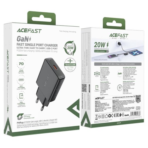 Зарядний пристрій Acefast A65 20W GaN Black (6974316282686)