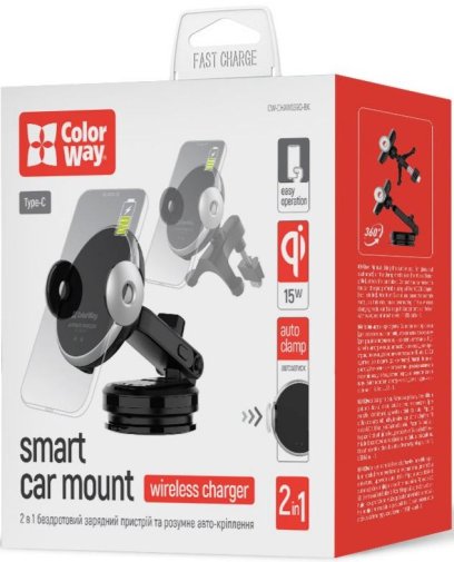 Кріплення для мобільного телефону ColorWay AutoSense Car Wireless Charger Dashboard/Air Vent (CW-CHAW039Q-BK)