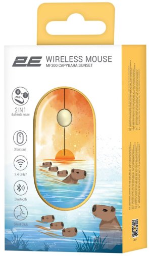 Миша 2E MF300 Capybara Sunset Silent Wireless Yellow (2E-MF300WCAPIBARAYW)