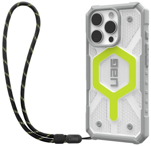 Чохол UAG for Apple iPhone 16 Pro - Pathfinder Clear Magsafe Active Neon with Black Neon Lanyard (1144641BV01)