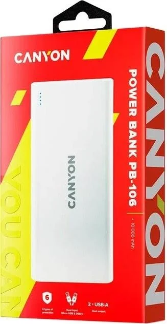Фото: Батарея універсальна Canyon PB-106 10000mAh White (CNE-CPB1006W) № 11 | KTC