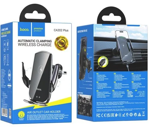 Фото: Кріплення для мобільного телефону Hoco CA202 Plus Enlightener Infrared Induction Wireless Charging Car Holder air outlet Black Metal Gray (6942007623469) № 17 | KTC