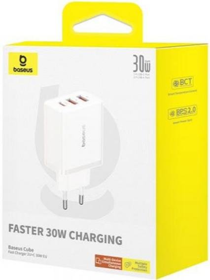 Зарядний пристрій Baseus Cube Fast Charger 2U/C 30W Moon White (P10111402213)