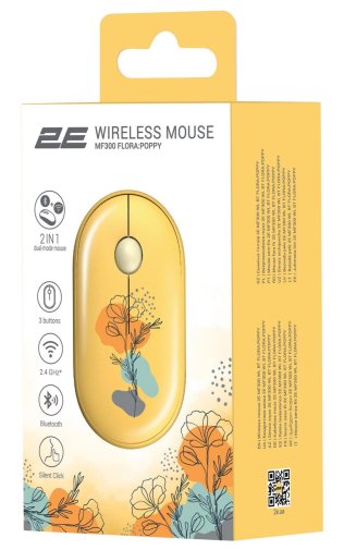 Миша 2E MF300 Flora Poppy Silent Wireless Yellow (2E-MF300WFLORAYW)