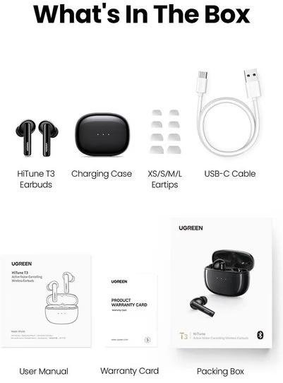 Навушники UGREEN WS106 HiTune T3 Active Noise-Cancelling Earbuds Black (WS106/90401)