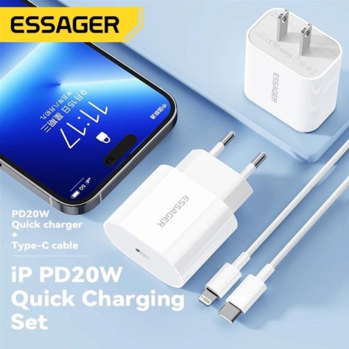 Зарядний пристрій Essager Vanjane Travelling Charger PD 20W White (ECTC-FJB02-P)