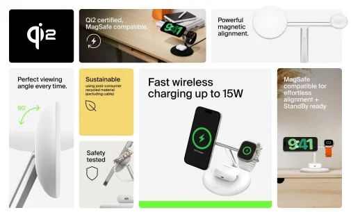 Фото: Бездротова зарядна станція Belkin BoostCharge Pro 3in1 Qi2 15W White (WIZ023VFWH) № 19 | KTC