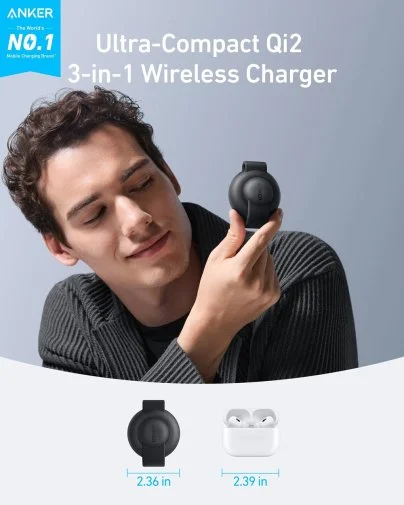 Фото: Бездротова зарядна станція Anker MagGo Wireless Charging Pad 3in1 15W Black (B25M8H11) № 12 | KTC
