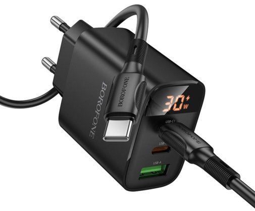 Зарядний пристрій BOROFONE BA98A Ilustre QC3.0 PD 30W Black with Type-C/Type-C (6941991120534)