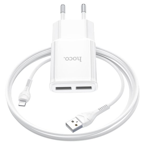 Зарядний пристрій Hoco C88A Star Round White with AM/Lightning (6931474749512)