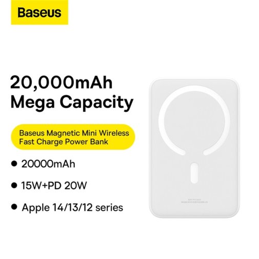Батарея універсальна Baseus Magnetic Mini Wireless Fast Charge 20000mAh 20W White (PPCX150002)