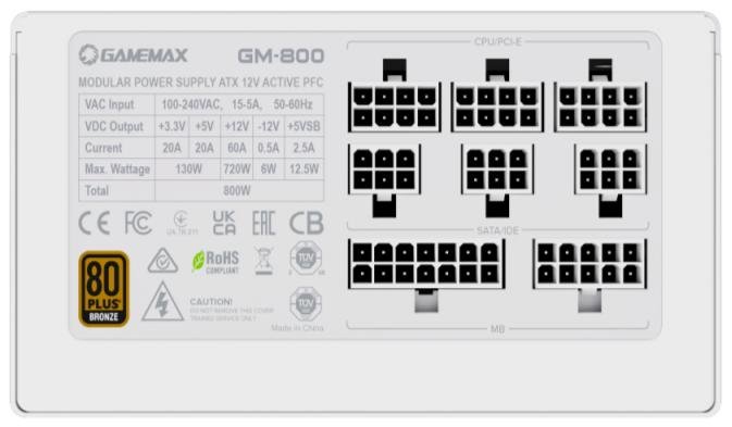 Блок живлення Gamemax 800W GM-800 Modular WH
