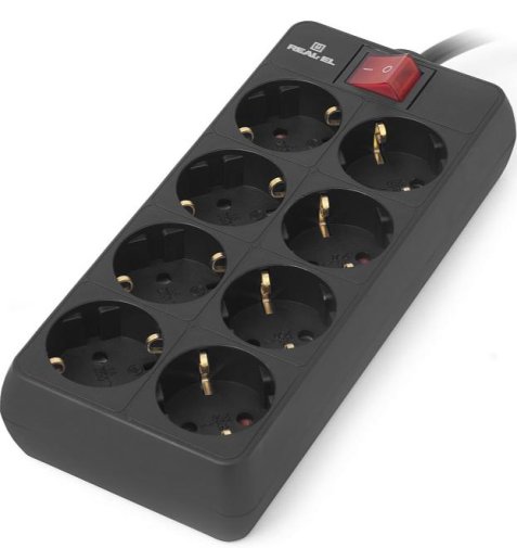 Мережевий фільтр Real-EL RS-8 Protect 8/1.8m Black (EL122300021)