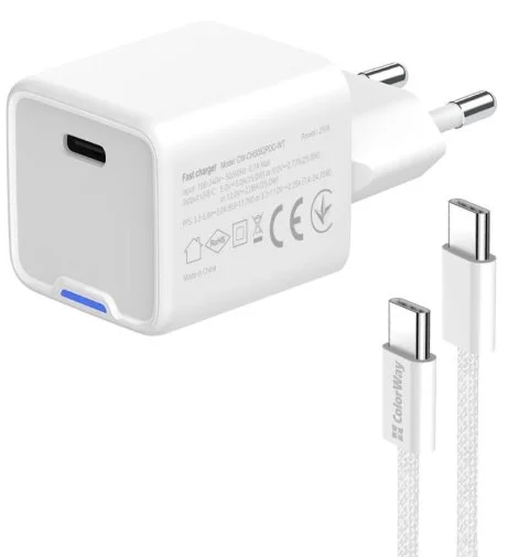 Фото: Зарядний пристрій ColorWay GaN Mini 25W White with Type-C/Type-C (CW-CHS052PDC-WT) № 19 | KTC