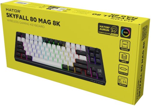 Клавіатура, Hator Skyfall 80 MAG ULTIMA 8K Aurum Ice, Wireless/BT, Black/White ( Gaming )