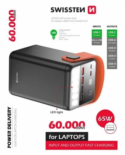 Фото: Батарея універсальна SWISSTEN POWER LINE BANK 60000mAh 65W Black (8595217481299) № 8 | KTC