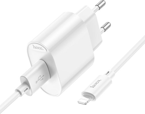 Зарядний пристрій Hoco C109A Fighter 10.5 White with AM / Lightning (6942007656597)