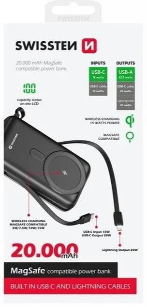 Фото: Батарея універсальна SWISSTEN Power Bank MagSafe 20000mAh 22.5W Black (8595217484795) № 7 | KTC