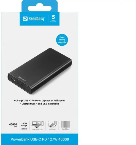 Фото: Батарея універсальна Sandberg USB-C PD 100W 40000mAh (420-63) № 5 | KTC