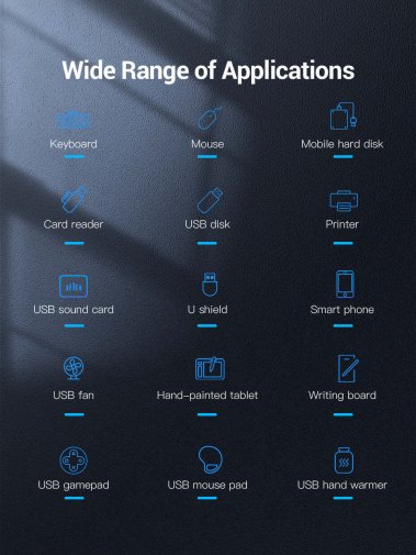 Хаб USB 2.0 4 Port Vention, 0.15m, Black