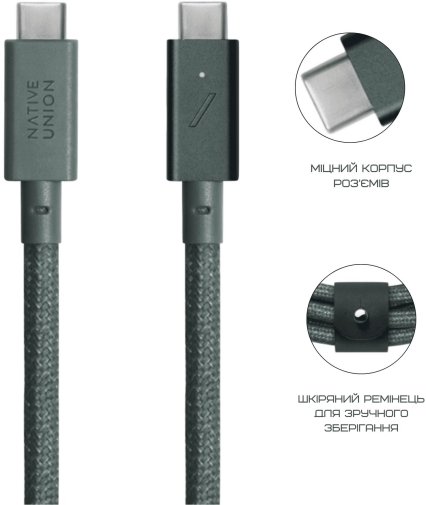 Кабель Native Union Belt Pro 240W Type-C / Type-C 2.4m Slate Green (BELT-PRO2-GRN-NP)