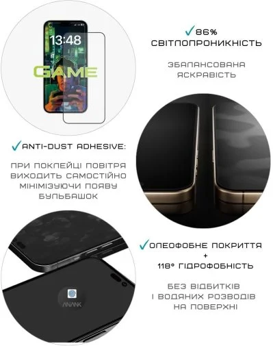 Фото: Захисне скло Anank for iPhone 17 Pro Max - 2.5D Anti-Fingerprint (6975593907255) № 15 | KTC