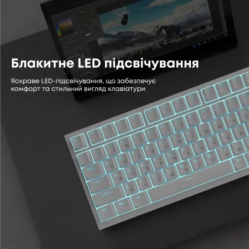 Фото: Клавіатура Ajazz AK820 Red Switch ENG/UKR USB White (AK820-R-W) № 31 | KTC