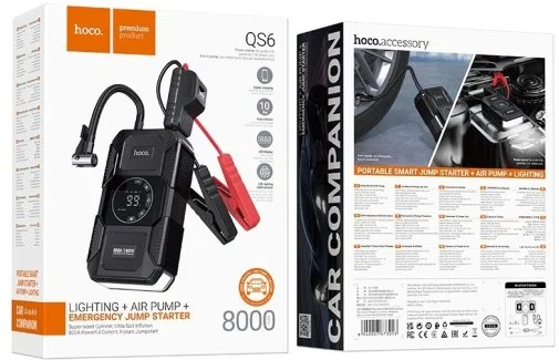 Фото: Бустер Hoco QS6 Clever Intelligent air pump+emergency start-up power bank (6942007673013) № 12 | KTC