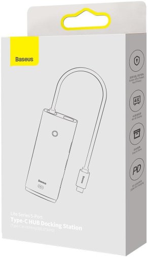 Хаб USB Type-C Baseus Lite Series 5-Port, 3xUSB/Type-C/HDMI, Black