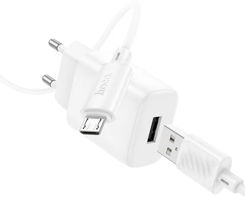 Фото: Зарядний пристрій Hoco C134A Solid 2.4A White with AM / MicroB (6942007621342) № 8 | KTC