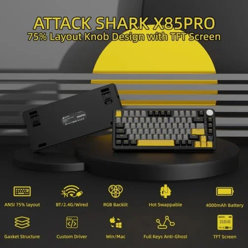 Фото: Клавіатура Attack Shark X85 Pro ENG/UKR WL/BT/USB Star Black (X85PROSB_AS) № 12 | KTC