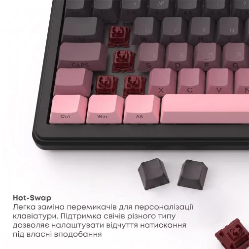 Фото: Клавіатура Ajazz MK87 Pitaya Switch WL/BT/USB Black/Pink (MK87-P-S-P) № 35 | KTC