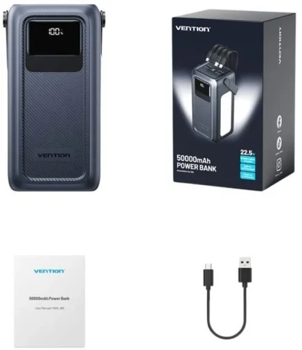 Фото: Батарея універсальна Vention FKWH0 50000mAh 22.5W Gray Built-in cables № 11 | KTC