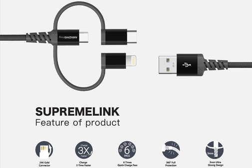 Кабель AMAZINGthing 3in1 SuprmeLink AM / Type-C / Micro USB / Lightning Black (ATMF3IN1001MJB)