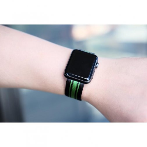 Ремінець HiC for Apple Watch 42/44mm - Woven Nylon Black/Green