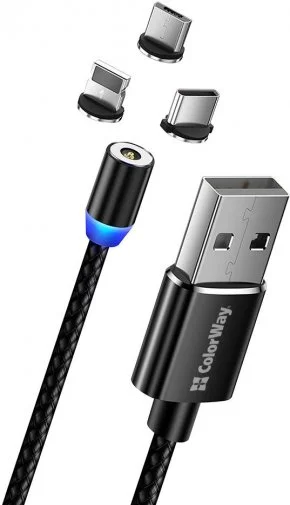 Фото: Кабель ColorWay Magnetic 3in1 AM / Lightning / MicroUSB / Type-C 1m Black (CW-CBUU020-BK) № 6 | KTC
