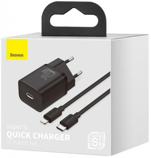 Зарядний пристрій Baseus Super Si Quick Charger 1C 20W With Simple Wisdom Data Cable Type-C to Lightning 1m Black (TZCCSUP-B01)