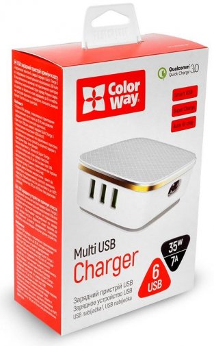 Зарядний пристрій ColorWay 6xUSB QC3.0 7A 35W White with 3in1 Magnetic Cable Black (CW-CHS019Q-WT-CBU)