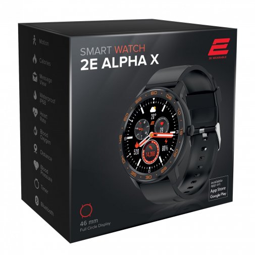 Смарт годинник 2E Alpha X 46mm Black/Orange (2E-CWW30BKOR)