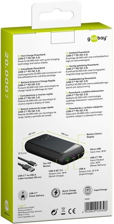 Фото: Батарея універсальна Wentronic Goobay 20000mAh PD QC3.0 Black (53939) № 9 | KTC