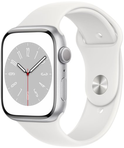 Смарт годинник Apple Watch Series 8 GPS 45mm Silver Aluminium Case with White Sport Band - Regular (MP6N3)