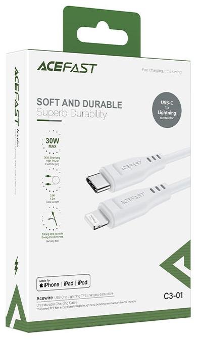 Кабель Acefast C3-01 30W Type-C / Lightning MFI 1.2m White (AFC3-01W)