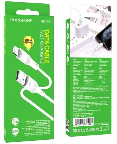 Кабель BOROFONE BX43 CoolJoy 2.4A AM / Lightning 1m White (BX43LW)